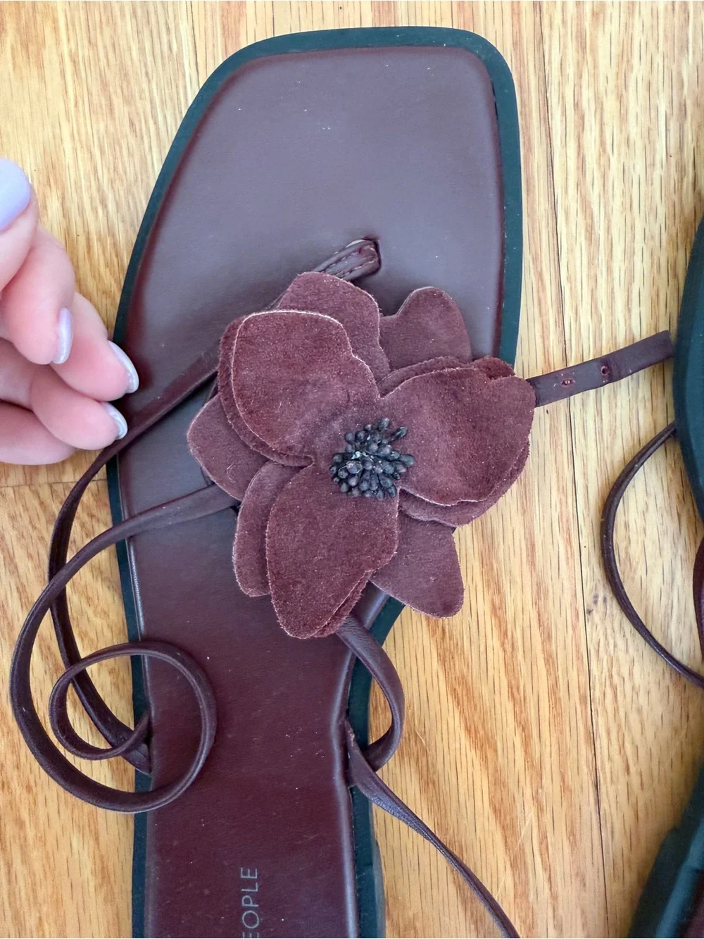 Free People Maroon Suede Floral Lace-Up Sandals